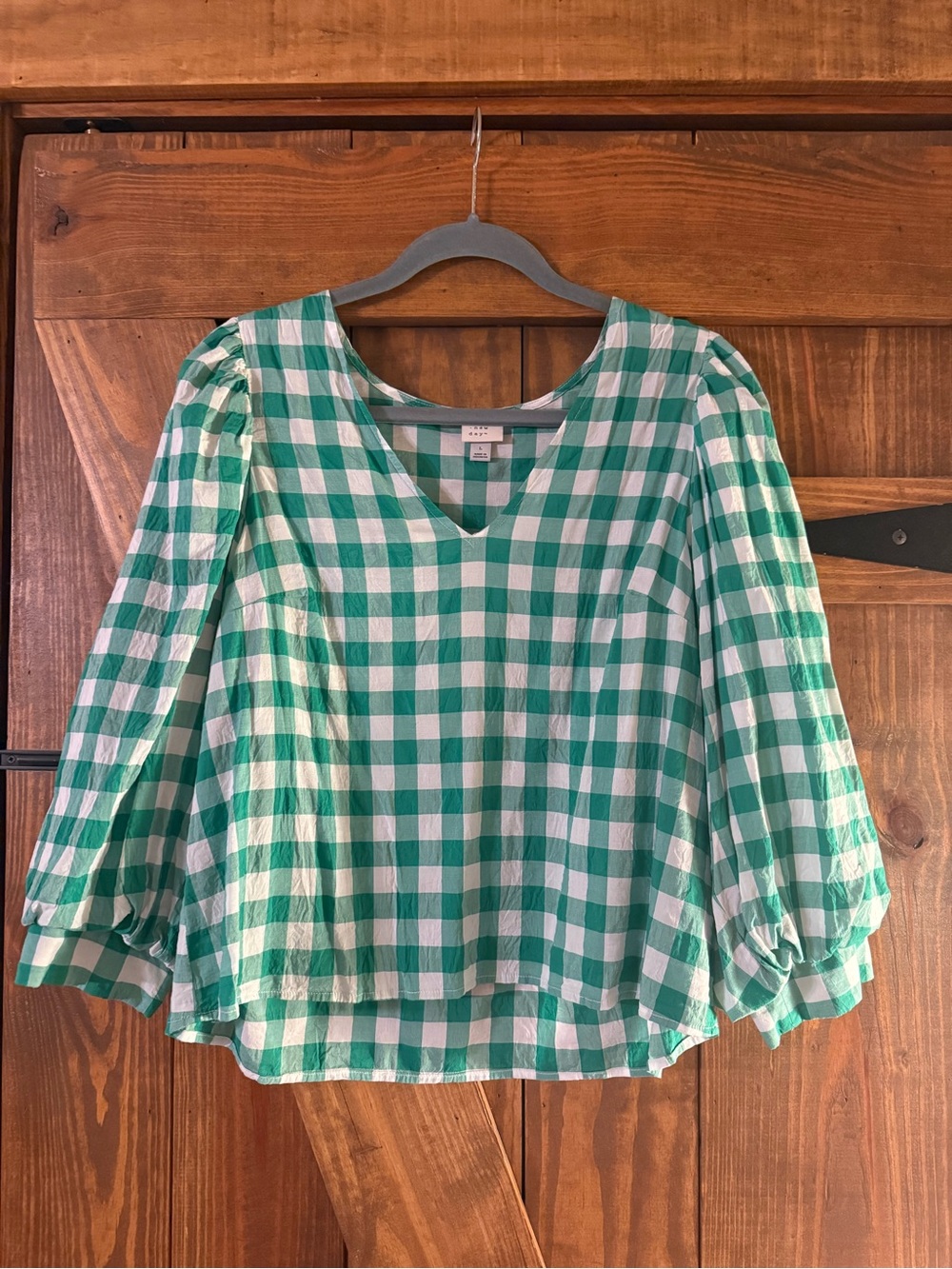 Flowy green and white gingham top